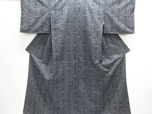 菱に更紗模様織り出し手織り真綿紬着物